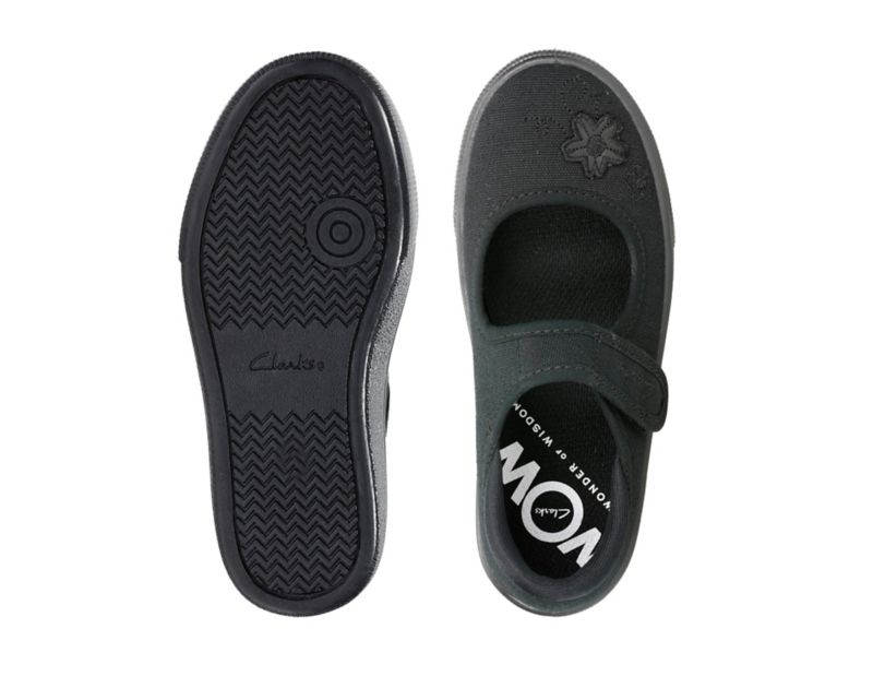 Clarks Hopper Go Plimsolls Canvas Shoes Black Girls - India K6C4377-O6