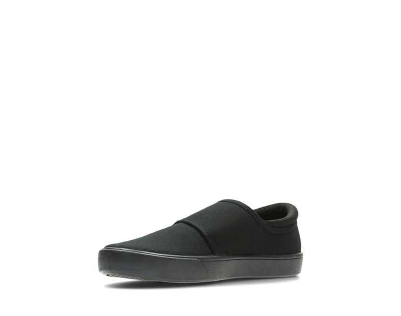Clarks Hopper Run Canvas Shoes Black Girls - India G2N8815-Q9