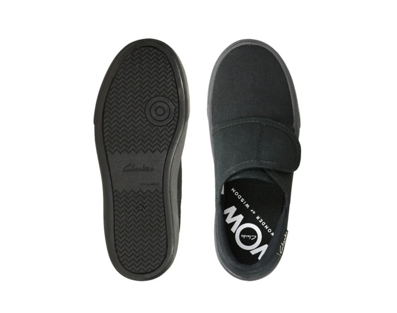 Clarks Hopper Run Canvas Shoes Black Girls - India G2N8815-Q9
