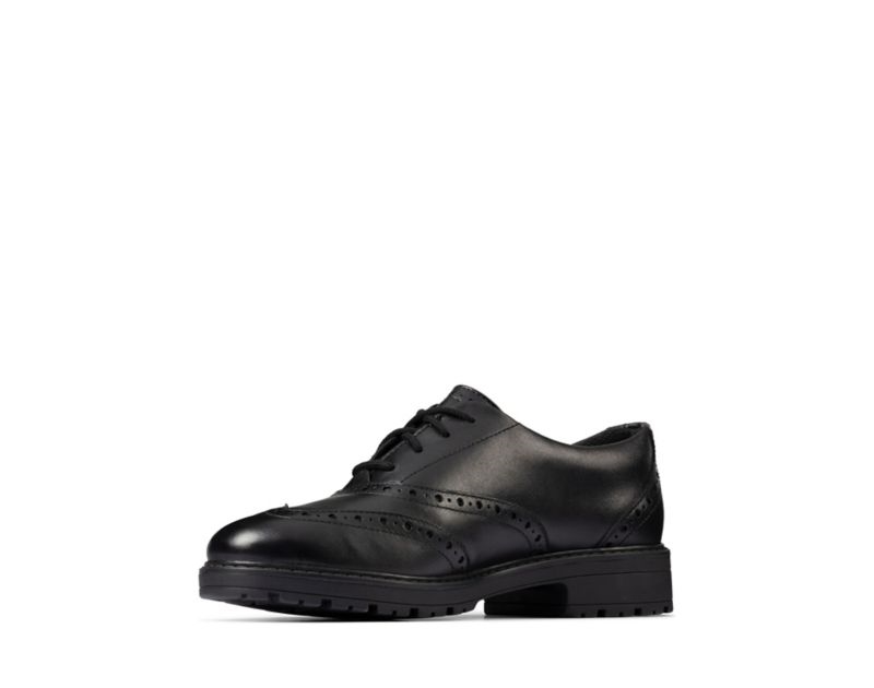 Clarks Loxham School Shoes Black Girls - India P1L2745-T0