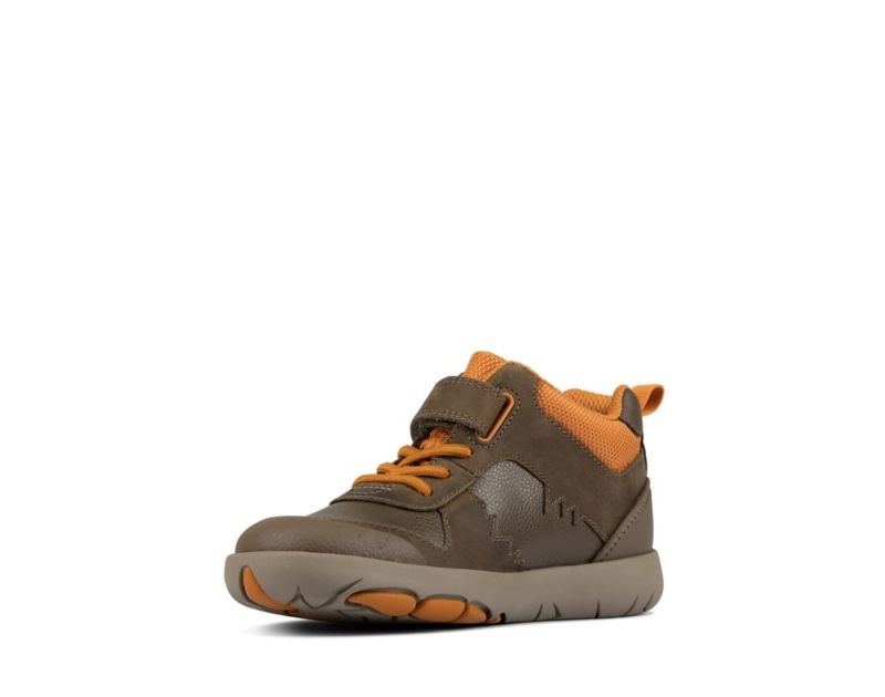 Clarks Rex Park Walking Shoes Boots Khaki Girls - India P3Z9752-T8