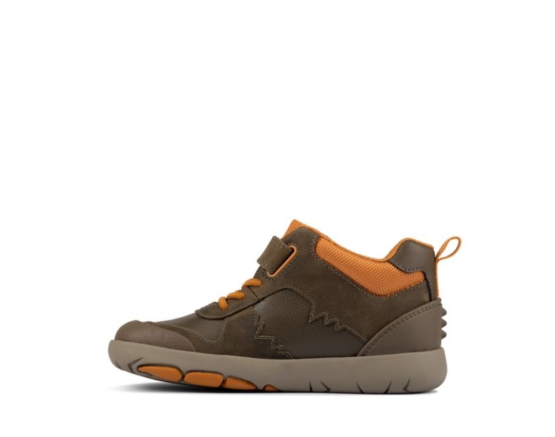 Clarks Rex Park Walking Shoes Boots Khaki Girls - India P3Z9752-T8
