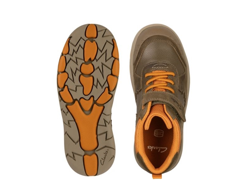 Clarks Rex Park Walking Shoes Boots Khaki Girls - India P3Z9752-T8