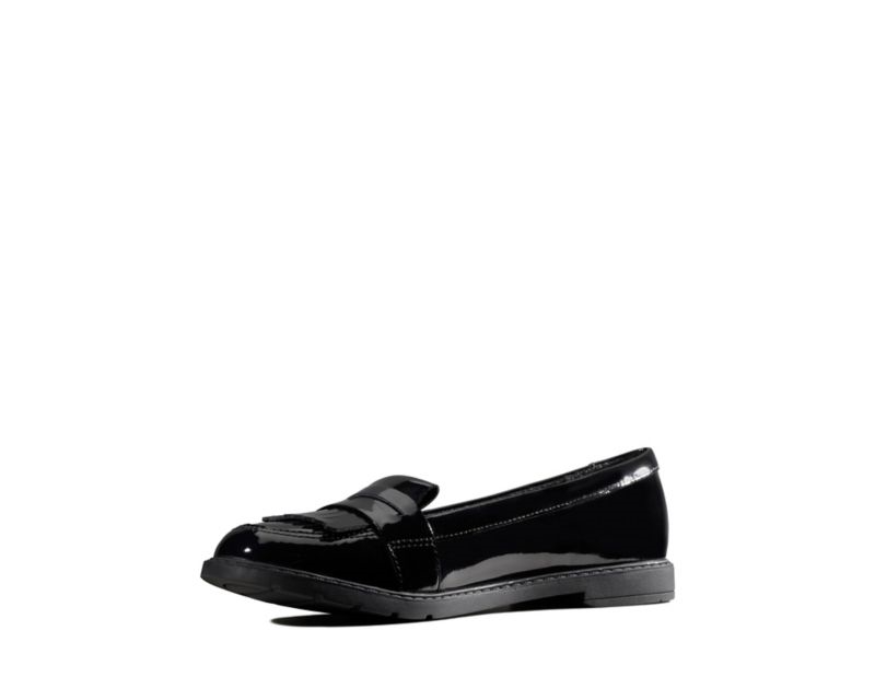 Clarks Scala Bright Ballet Pumps School Shoes Black Girls - India U4N4657-L9