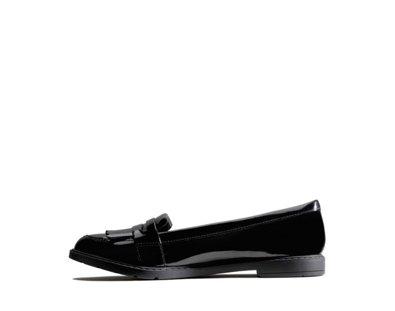 Clarks Scala Bright Ballet Pumps School Shoes Black Girls - India U4N4657-L9