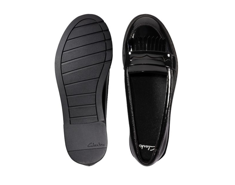 Clarks Scala Bright Ballet Pumps School Shoes Black Girls - India U4N4657-L9