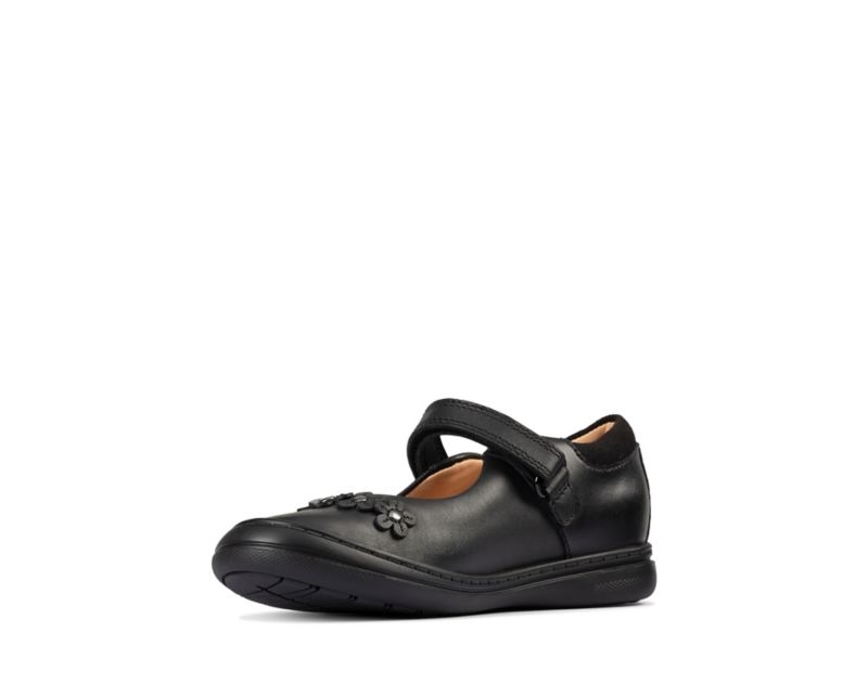 Clarks Scooter Jump School Shoes Black Girls - India O7M2594-T3