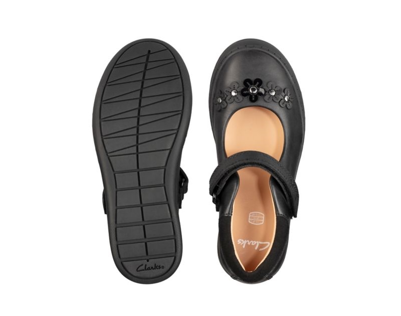 Clarks Scooter Jump School Shoes Black Girls - India O7M2594-T3