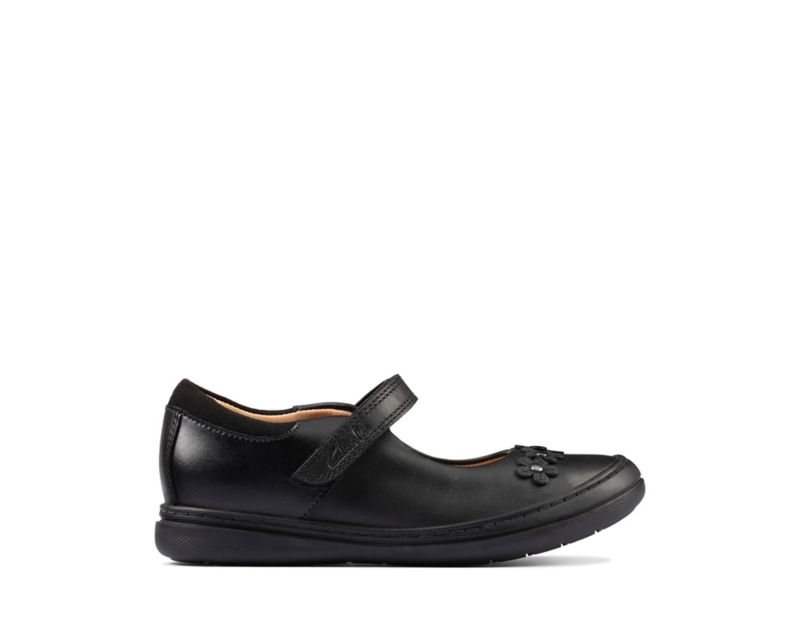 Clarks Scooter Jump School Shoes Black Girls - India O7M2594-T3