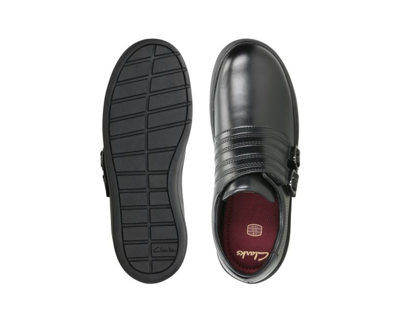 Clarks Street Stride School Shoes Black Girls - India M8Z9262-O7