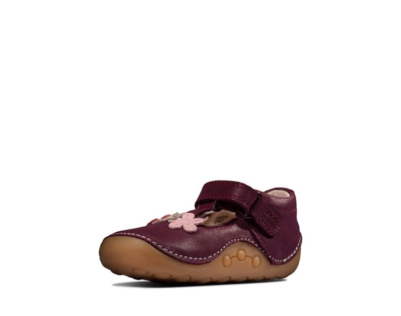 Clarks Tiny Sun Walking Shoes Toddler Shoes Burgundy Girls - India U1F1812-P2