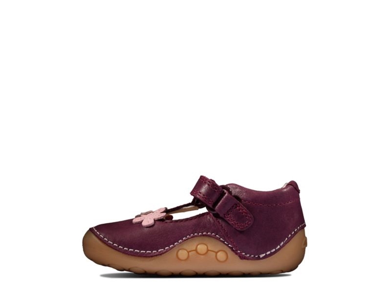 Clarks Tiny Sun Walking Shoes Toddler Shoes Burgundy Girls - India U1F1812-P2