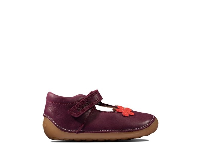 Clarks Tiny Sun Walking Shoes Toddler Shoes Burgundy Girls - India U1F1812-P2