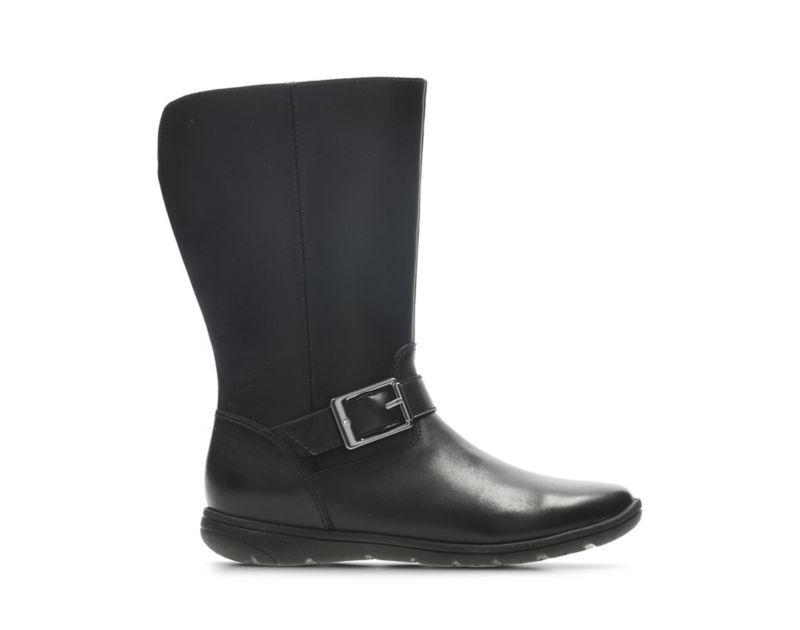 Clarks Venture Moon Knee High Boots School Shoes Black Girls - India E7F5074-D5