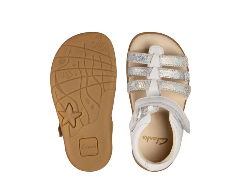 Clarks Zora Spark Sandals White Girls - India W3N4037-V6