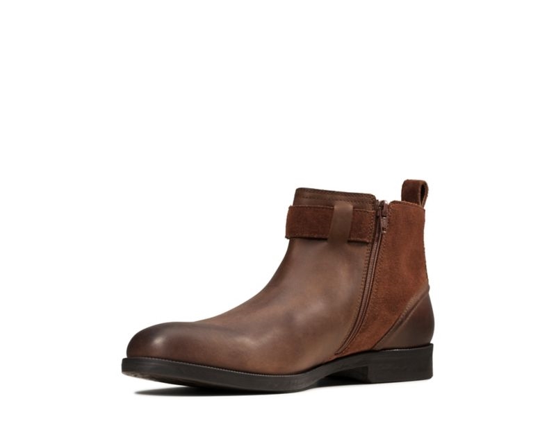 Clarks Brocton Zip Ankle Boots Brown Men - India T7K3049-H5