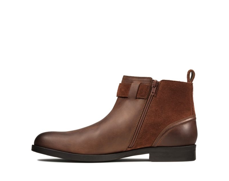 Clarks Brocton Zip Ankle Boots Brown Men - India T7K3049-H5