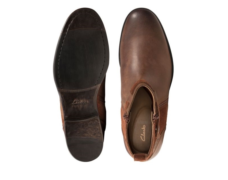 Clarks Brocton Zip Ankle Boots Brown Men - India T7K3049-H5