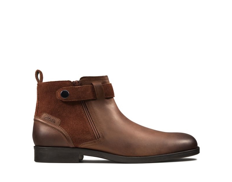 Clarks Brocton Zip Ankle Boots Brown Men - India T7K3049-H5