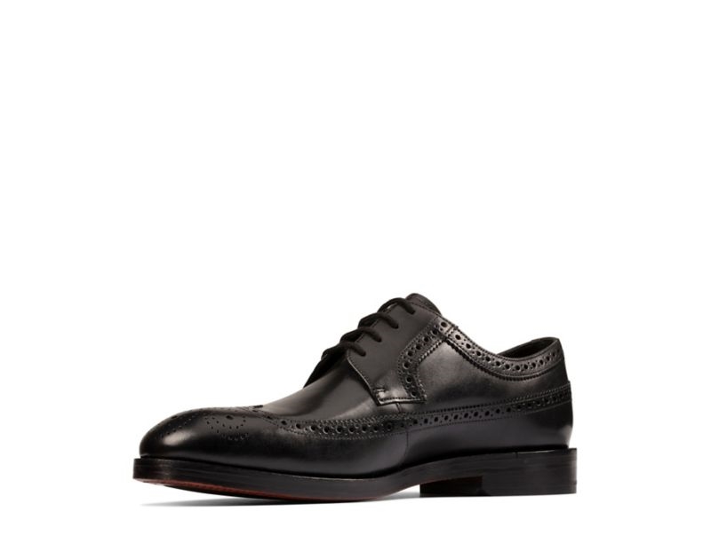 Clarks Oliver Wing Brogues Wide Fit Shoes Black Men - India N9K5862-P0