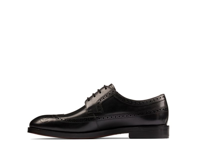 Clarks Oliver Wing Brogues Wide Fit Shoes Black Men - India N9K5862-P0