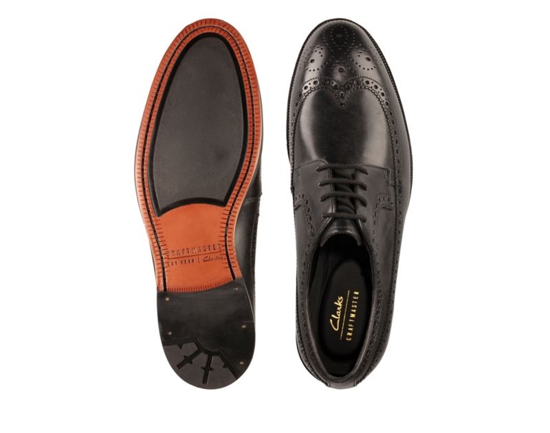 Clarks Oliver Wing Brogues Wide Fit Shoes Black Men - India N9K5862-P0