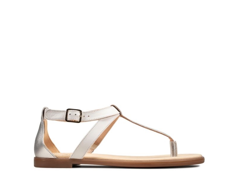 Clarks Bay Post Flat Sandals White Women - India T3S7204-X8