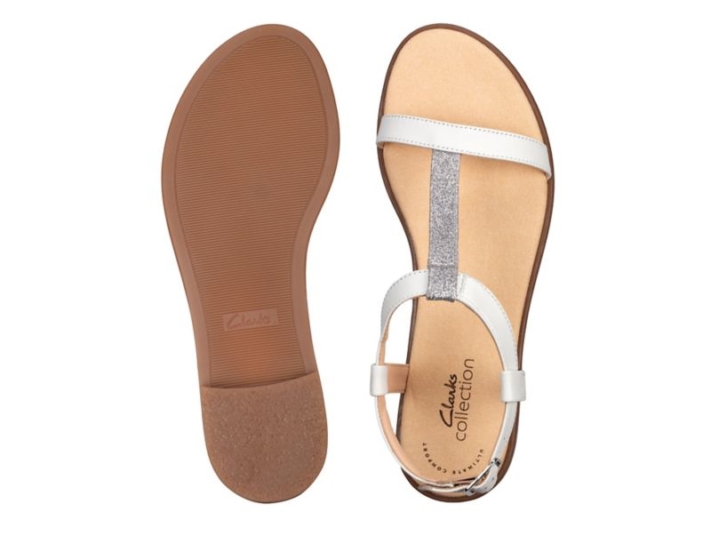 Clarks Bay Rosa Flat Sandals White Women - India L6N2745-O2