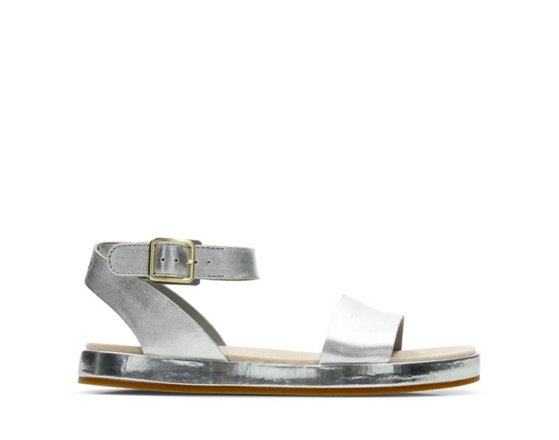 Clarks Botanic Ivy Flat Sandals Silver Women - India B7L4842-N0