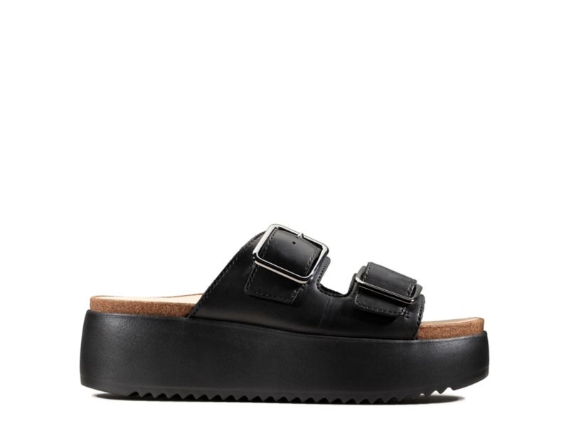 Clarks Botanic Sliders Black Women - India U6I5144-B9
