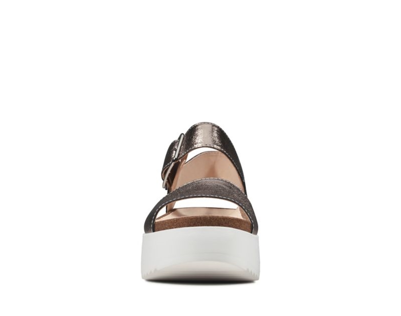 Clarks Botanic Strap Wedge Sandals Gold Women - India J4T6215-T5