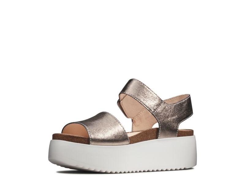 Clarks Botanic Strap Wedge Sandals Gold Women - India J4T6215-T5