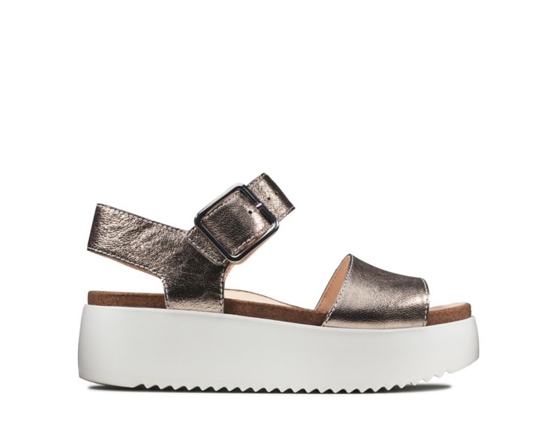Clarks Botanic Strap Wedge Sandals Gold Women - India J4T6215-T5