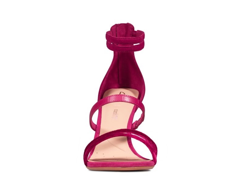 Clarks Curtain Strap Heeled Sandals Fuchsia Women - India O4G6918-Z1