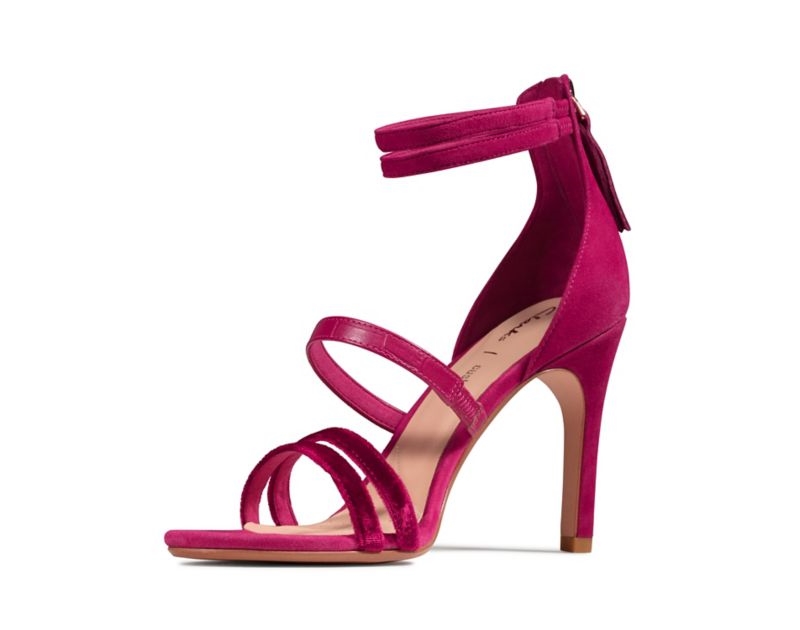 Clarks Curtain Strap Heeled Sandals Fuchsia Women - India O4G6918-Z1