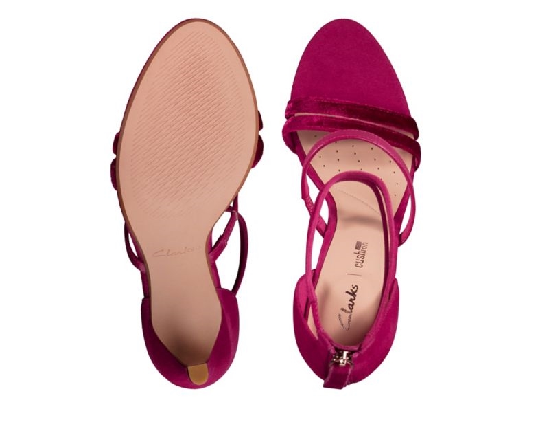 Clarks Curtain Strap Heeled Sandals Fuchsia Women - India O4G6918-Z1