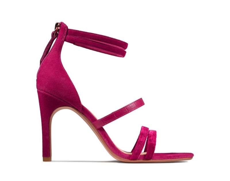 Clarks Curtain Strap Heeled Sandals Fuchsia Women - India O4G6918-Z1