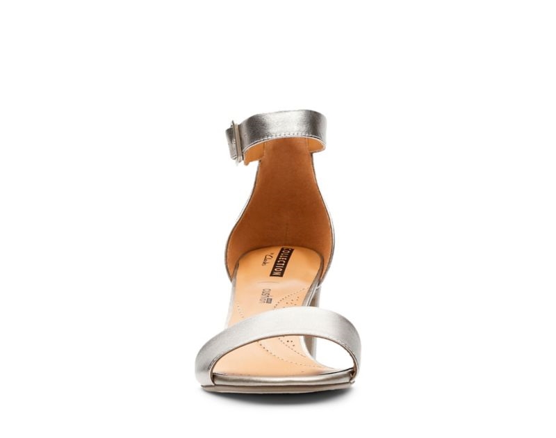 Clarks Deva Mae Heeled Sandals Silver Metal Women - India G9L2886-E0