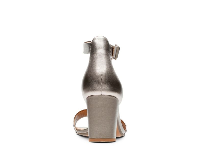Clarks Deva Mae Heeled Sandals Silver Metal Women - India G9L2886-E0