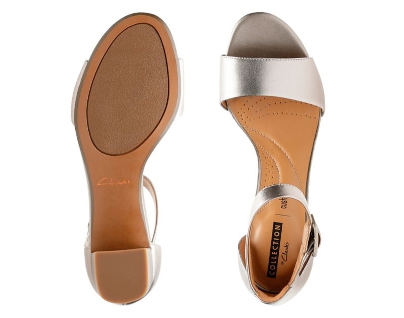 Clarks Deva Mae Heeled Sandals Silver Metal Women - India G9L2886-E0