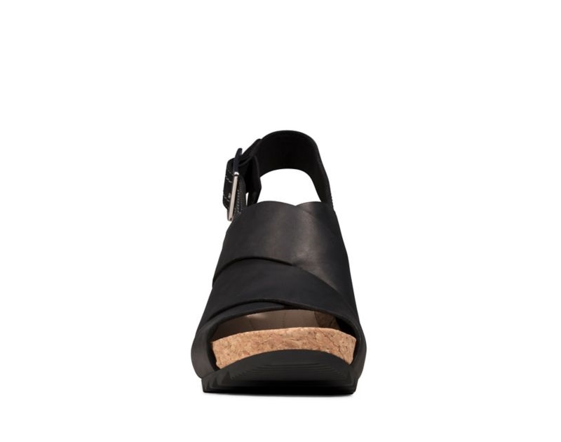 Clarks Flex Sand Wedge Sandals Black Women - India M5F5182-B2