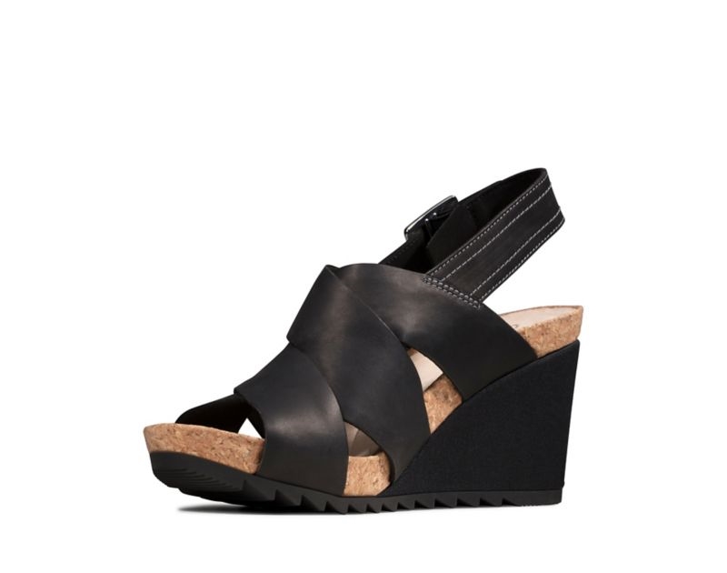 Clarks Flex Sand Wedge Sandals Black Women - India M5F5182-B2