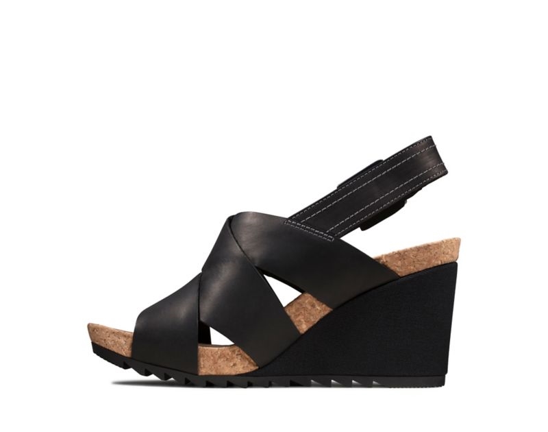 Clarks Flex Sand Wedge Sandals Black Women - India M5F5182-B2