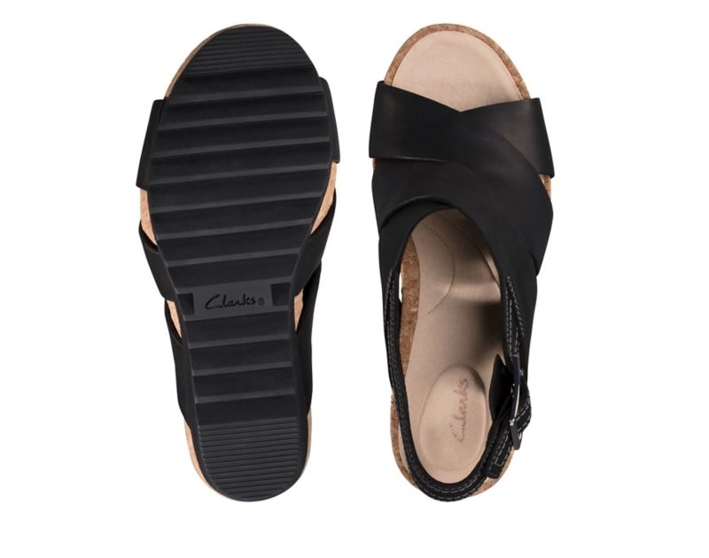 Clarks Flex Sand Wedge Sandals Black Women - India M5F5182-B2