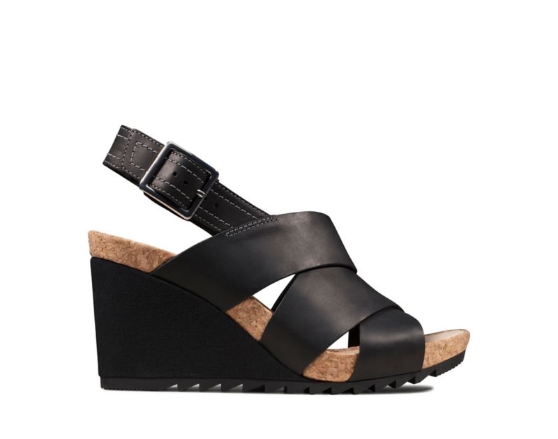 Clarks Flex Sand Wedge Sandals Black Women - India M5F5182-B2