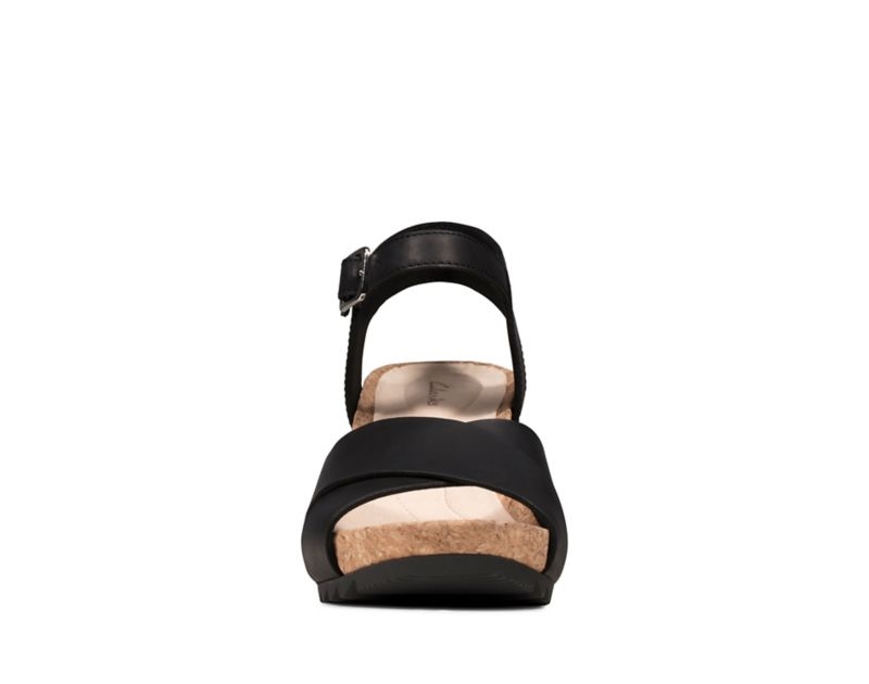 Clarks Flex Sun Wedge Sandals Black Women - India T6T3737-Z6
