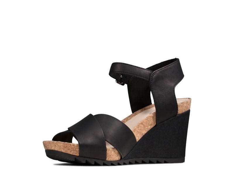 Clarks Flex Sun Wedge Sandals Black Women - India T6T3737-Z6
