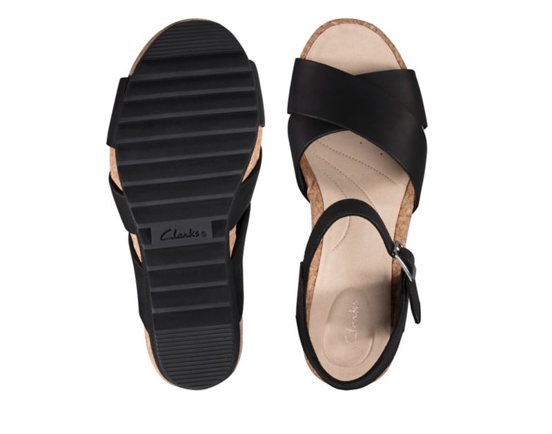 Clarks Flex Sun Wedge Sandals Black Women - India T6T3737-Z6