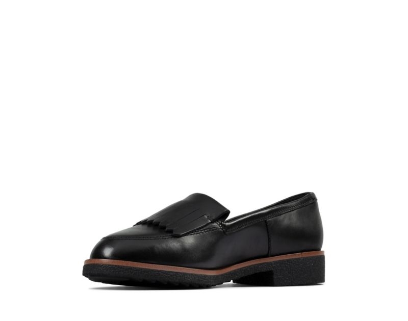 Clarks Griffin Kilt Loafers Flat Shoes Black Women - India L3Z9205-K1