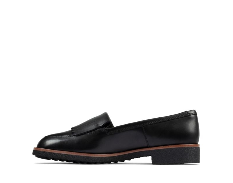 Clarks Griffin Kilt Loafers Flat Shoes Black Women - India L3Z9205-K1